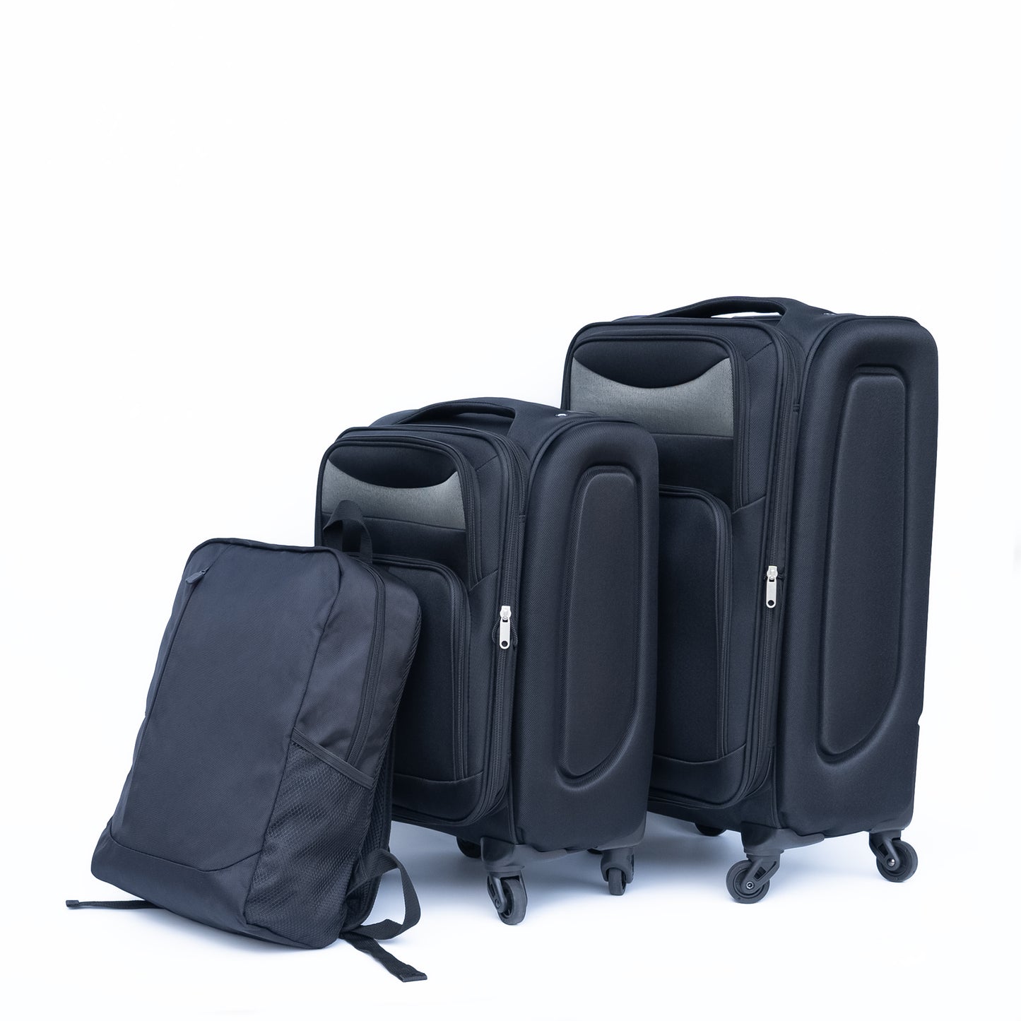 ON-THE-GO Two-piece Suitcase Set; 20" 24" with FREE Matching Backpack;  BLACK