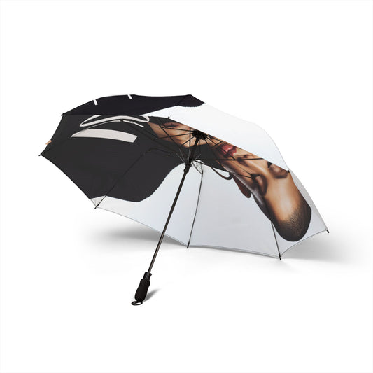 Portrait Print Foldable Umbrella – Bold Black & White Photo Design