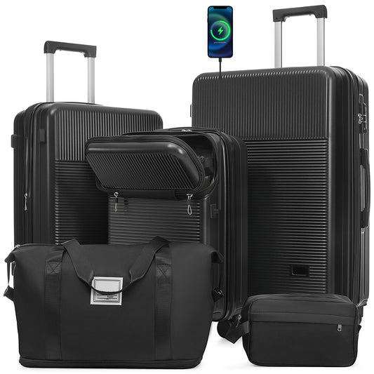 ESCAPE SERIES  5 Piece Hard Sided lightweight Luggage With USB Port, TSA Locks
