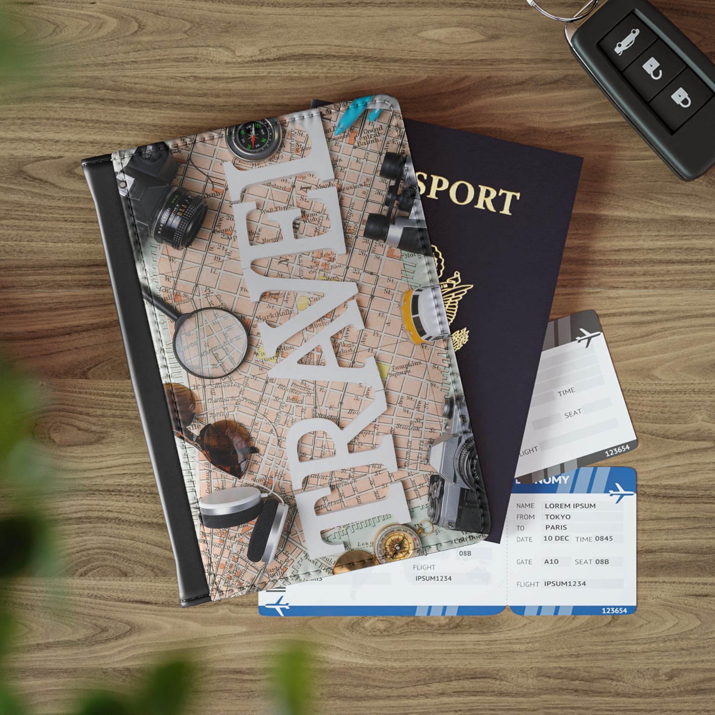 Travel Passport Cover — Adventure Map Design with 'TRAVEL' Text; add your Initials and make it one of a kind.