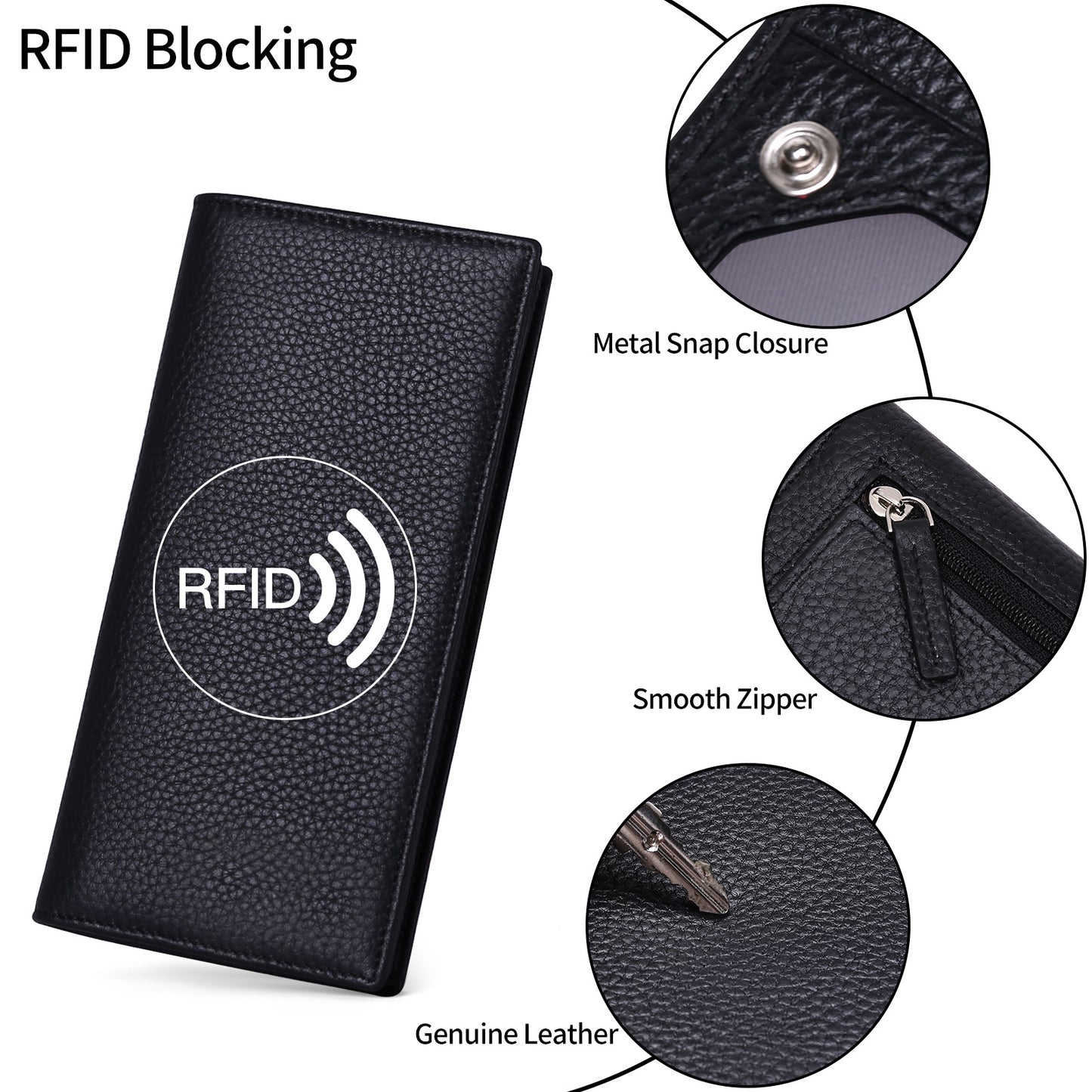 GOIACII Wallets for Women: RFID Blocking Ultra Slim Leather Credit Card Holder Clutch