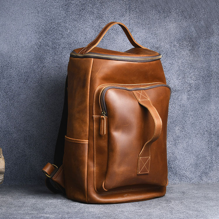 Crazy Horse Series HERE WE GO Genuine Leather Travel Backpack Hiking Backpack
