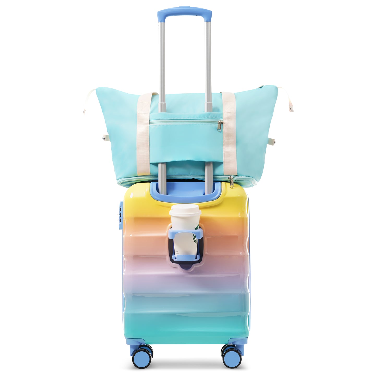 ESCAPE 20" Carry-on Luggage With Cup Holder Hard shell Suitcases With Spinner Wheels, TSA Lock, Airline Approved, 2 Piece Set