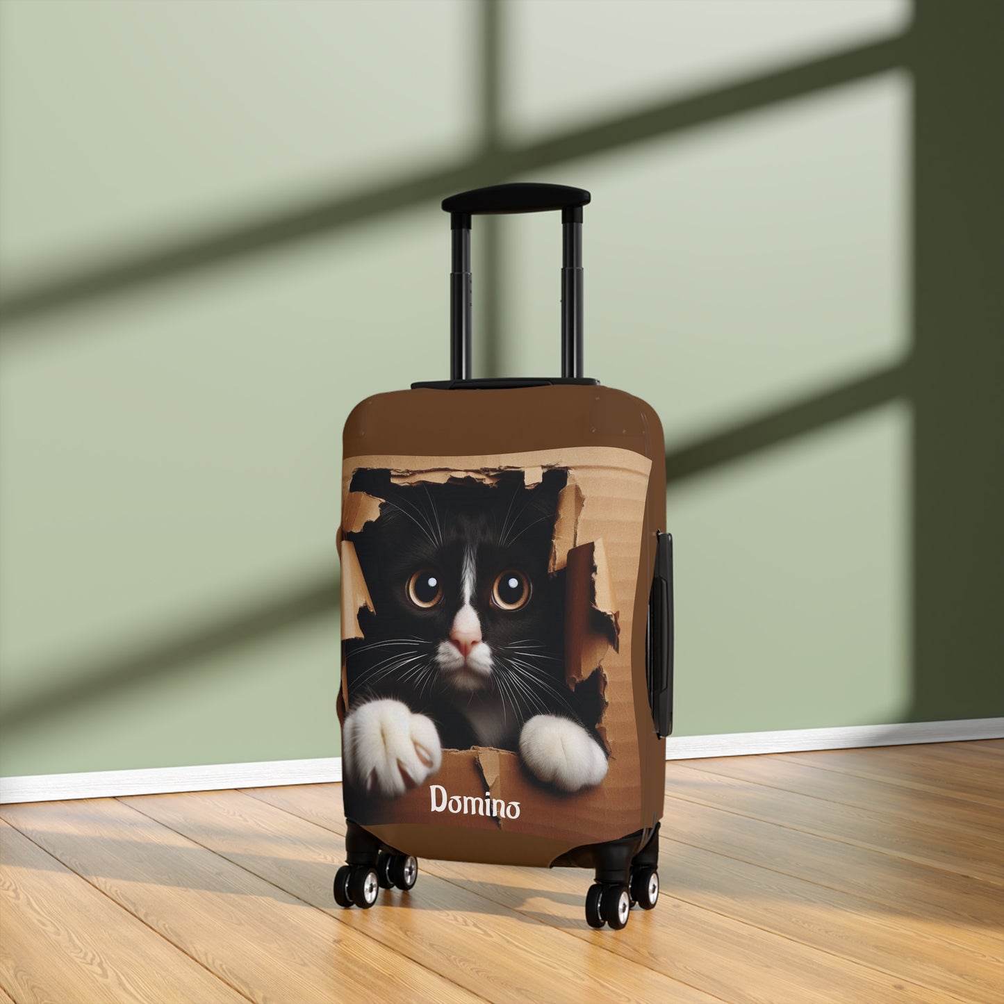 Cat Luggage Cover — Personalized 'Domino' Black Kitten Design
