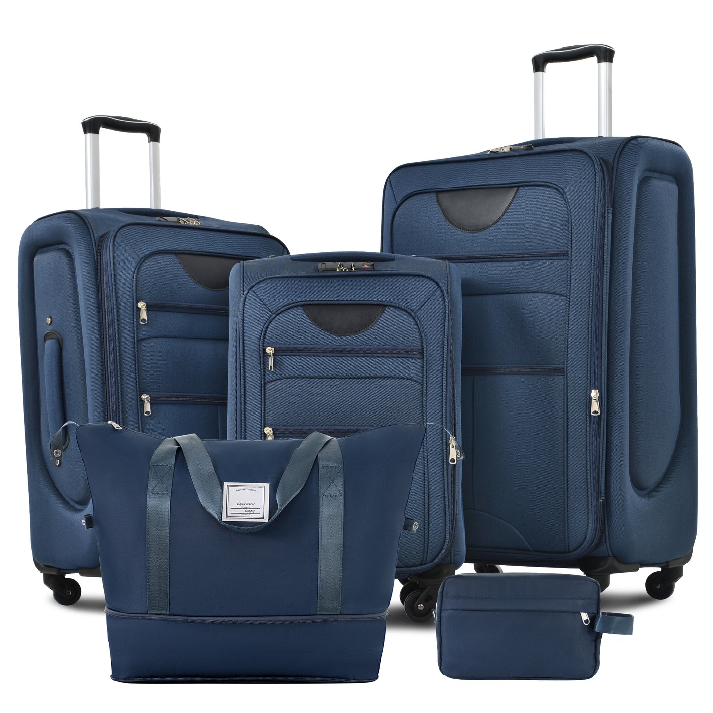 DESTINATION BLUE Soft side Luggage Expandable 3 Piece Set Suitcase With Duffel Bag Upright Spinner Travel Set-22"-26"-30"