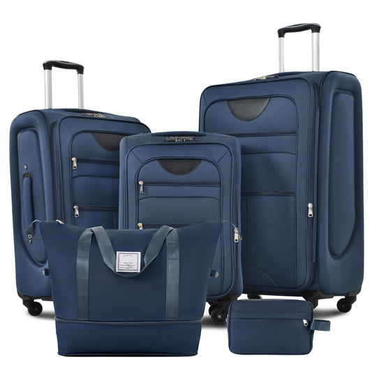 DESTINATION BLUE Soft side Luggage Expandable 3 Piece Set Suitcase With Duffel Bag Upright Spinner Travel Set-22"-26"-30"