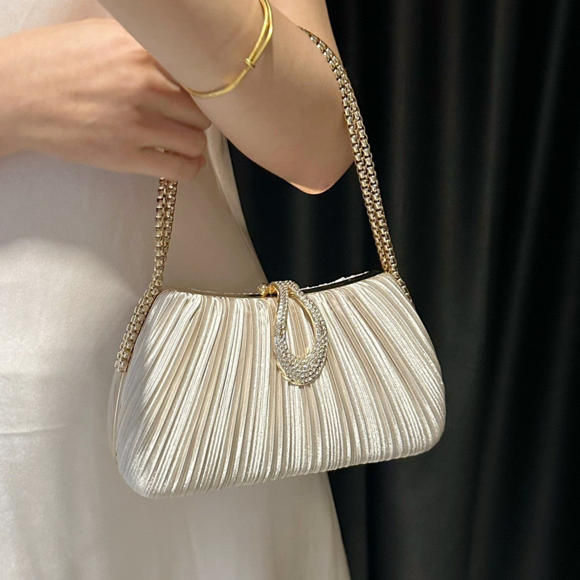 New Satin Pleated Evening Bag