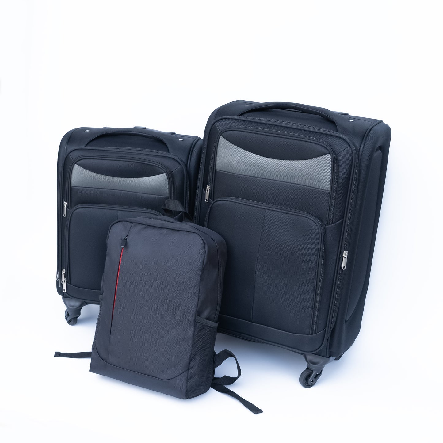 ON-THE-GO Two-piece Suitcase Set; 20" 24" with FREE Matching Backpack;  BLACK