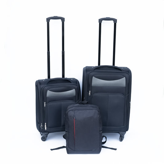 ON-THE-GO Two-piece Suitcase Set; 20" 24" with FREE Matching Backpack;  BLACK