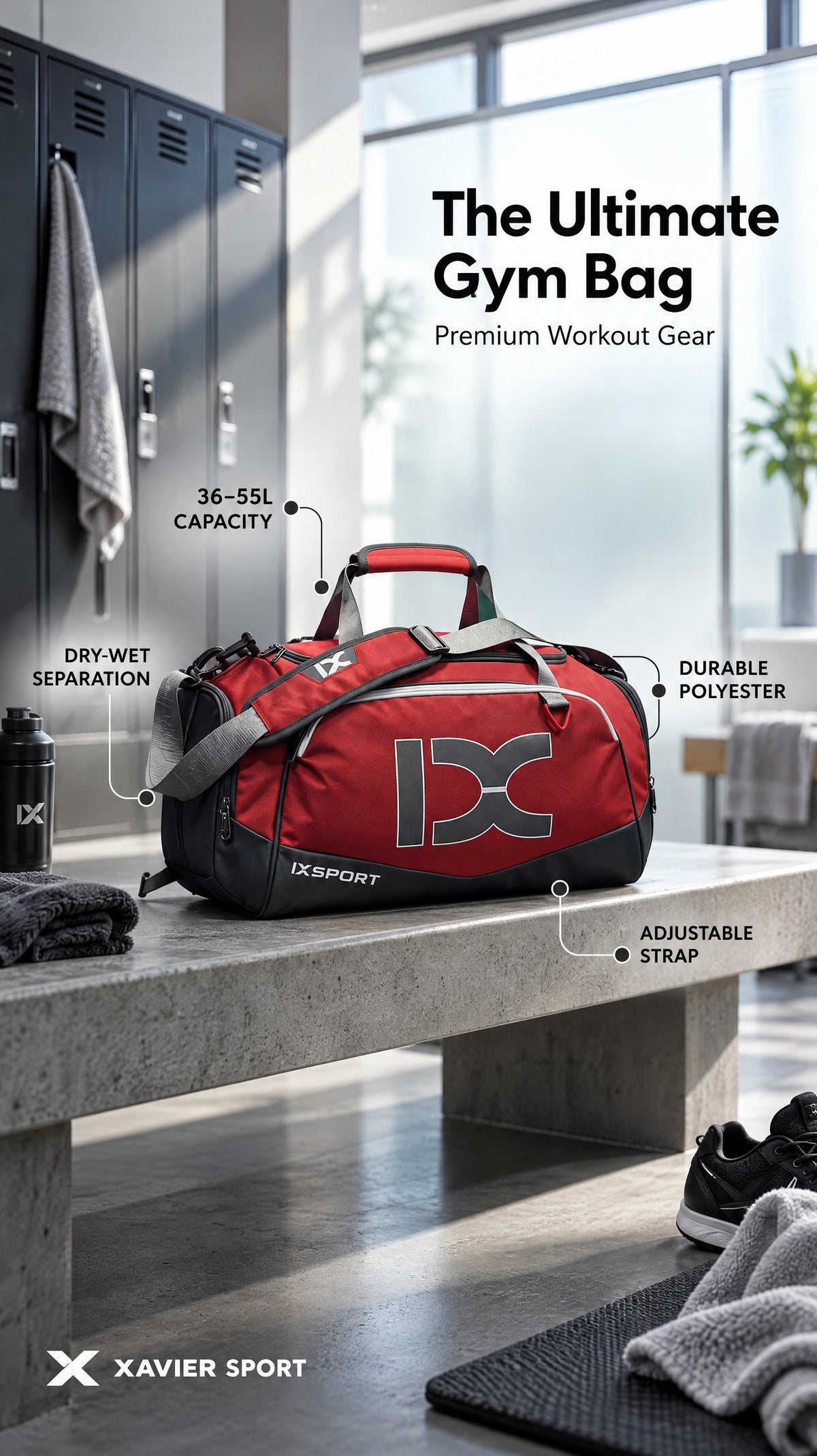 XAVIER SPORT Gym Bag Dry And Wet Separation Cylinder Exercise