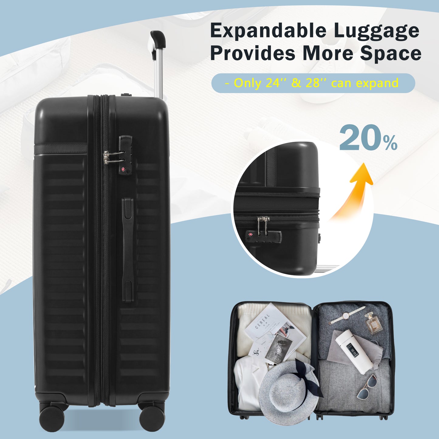 GETAWAY FAMILY 5 Piece, Hard Side Suitcase , Expandable Luggage With Travel Bags Spinner Wheels TSA Lock