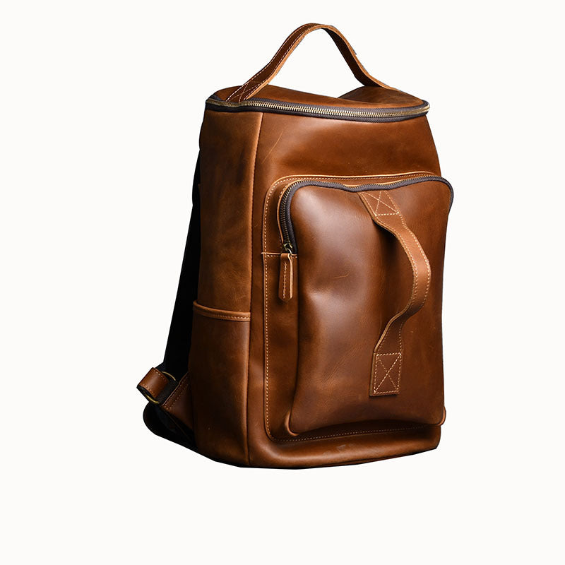 Crazy Horse Series HERE WE GO Genuine Leather Travel Backpack Hiking Backpack