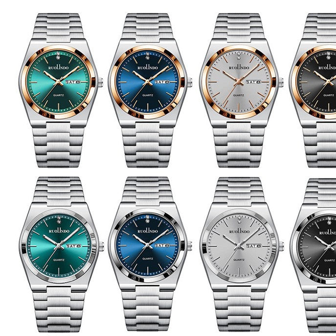 RUOLINDO Ultra-thin Butterfly-clasp Steel-band Quartz Men's Watch