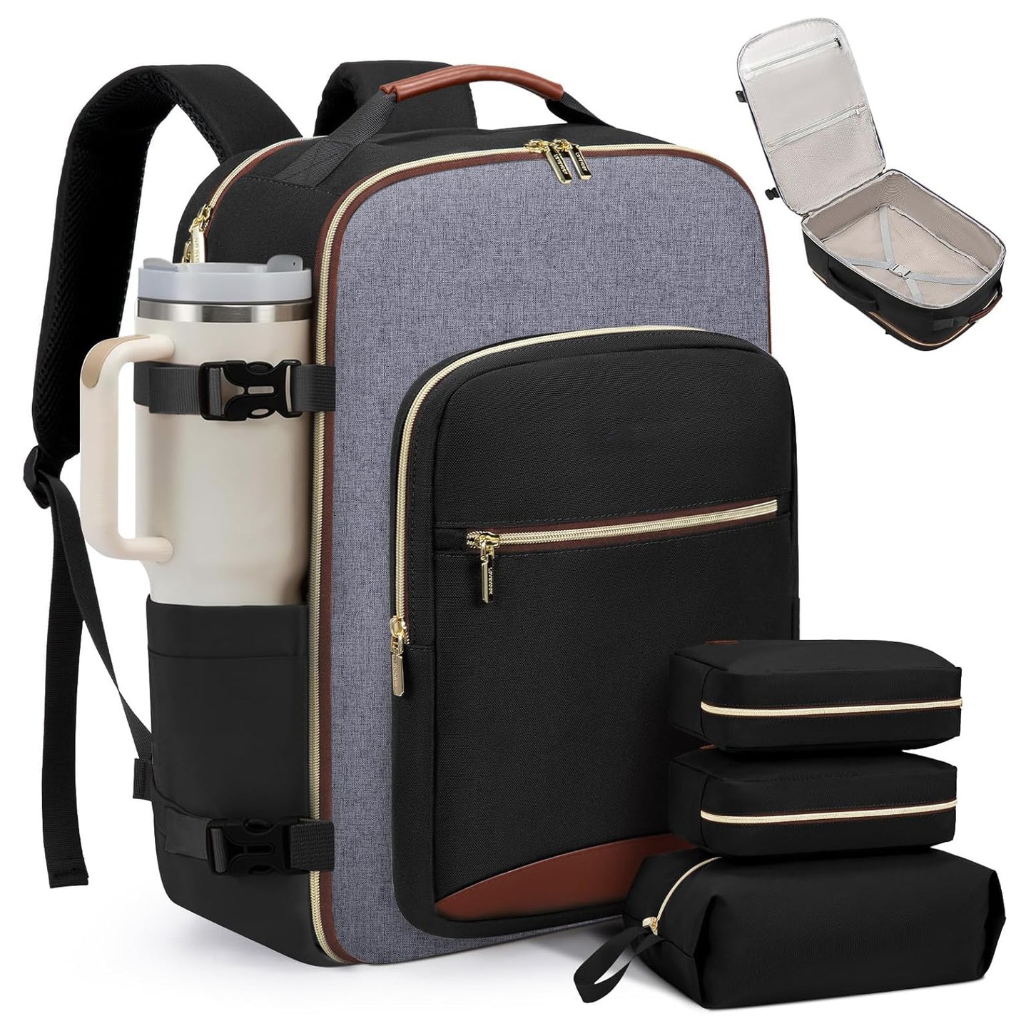Travel Backpack, Airline Approved Carry-on Luggage with 3 Organizer Pouches, TSA Weekender Essentials