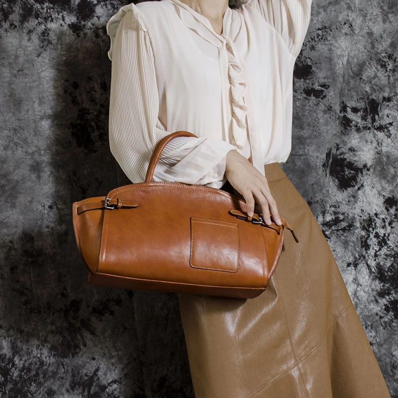 Genuine Leather Dumpling Satchel Casual Zip Handbag