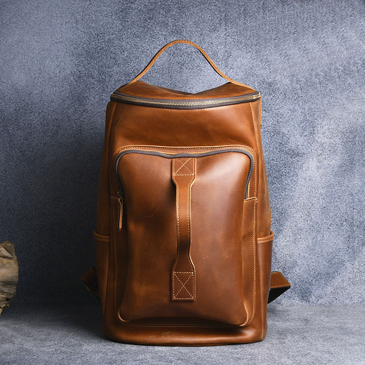 Crazy Horse Series HERE WE GO Genuine Leather Travel Backpack Hiking Backpack