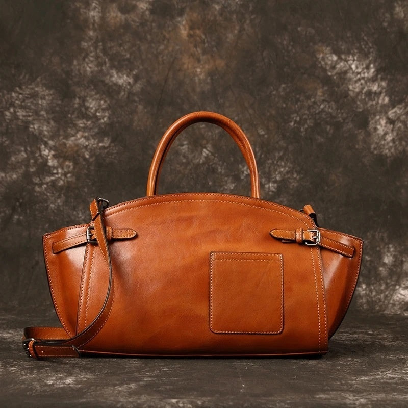 Genuine Leather Dumpling Satchel Casual Zip Handbag