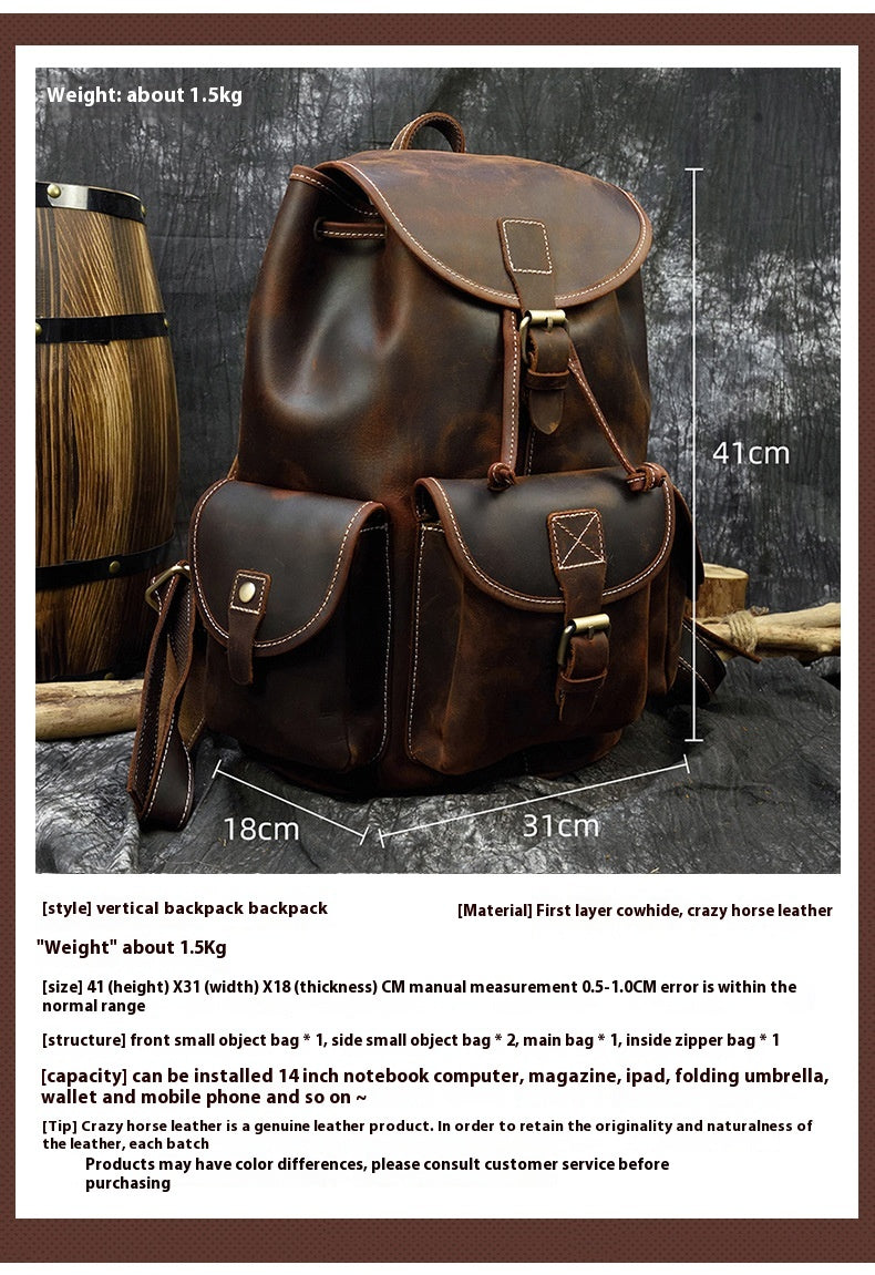 Retro Cowhide Casual Backpack