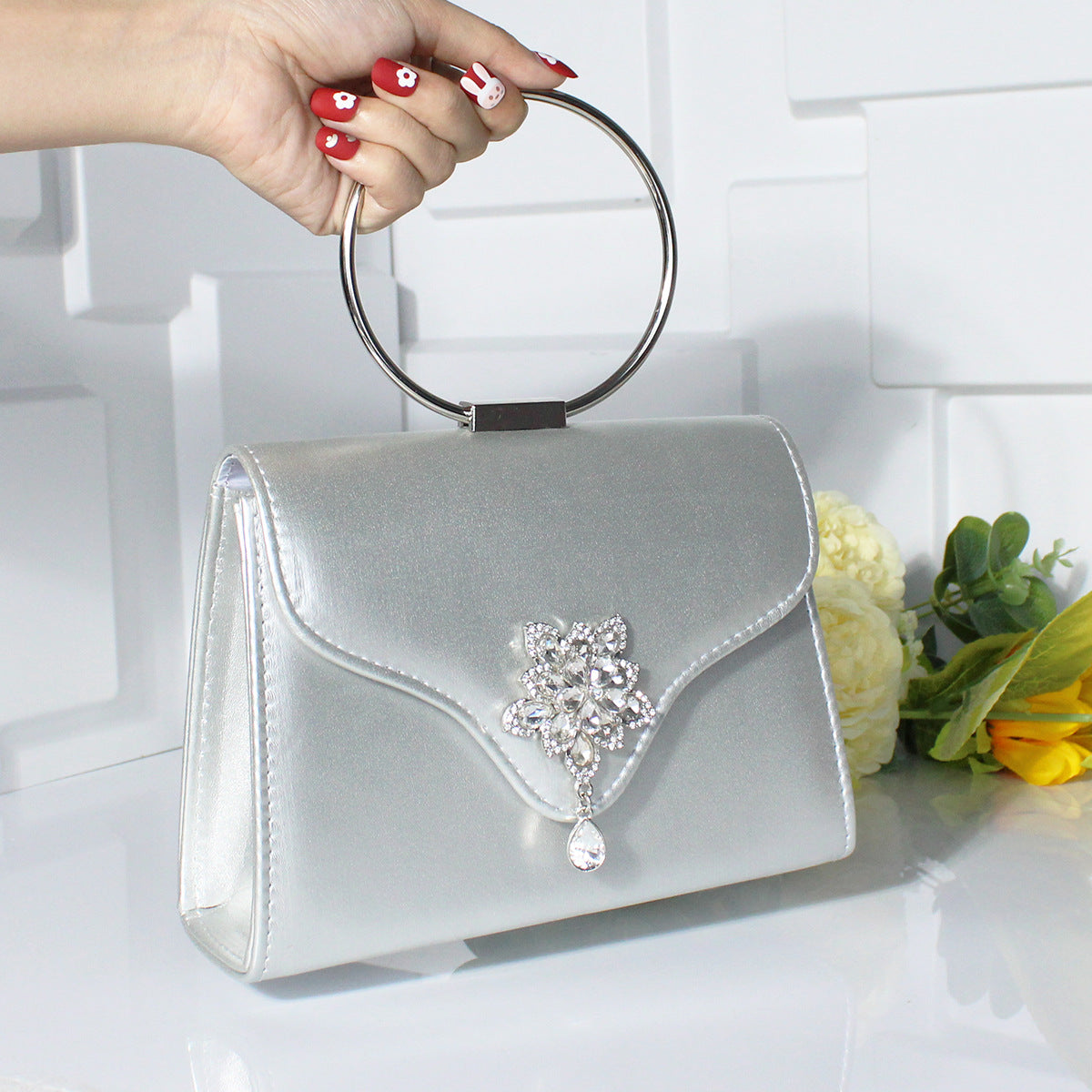 Rhinestone Small Flower Dinner Bag