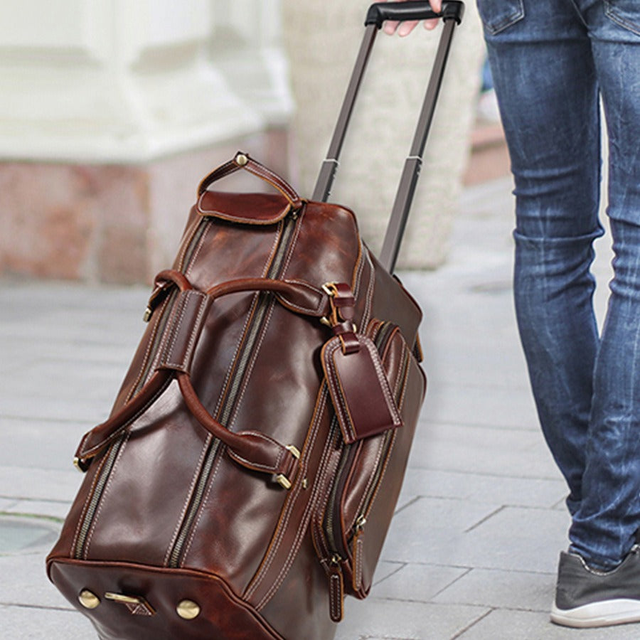 Crazy Horse on Wheels Leather Portable Travel Bag
