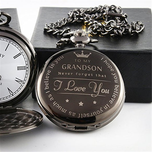 Quartz Pocket Watch Laser inscribed for Grand Parent to Grandson