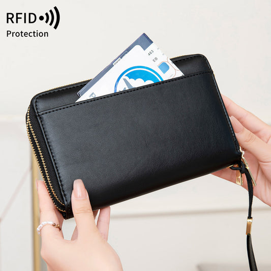 RFID Multi-functional Double Zipper Storage Crossbody Wallet