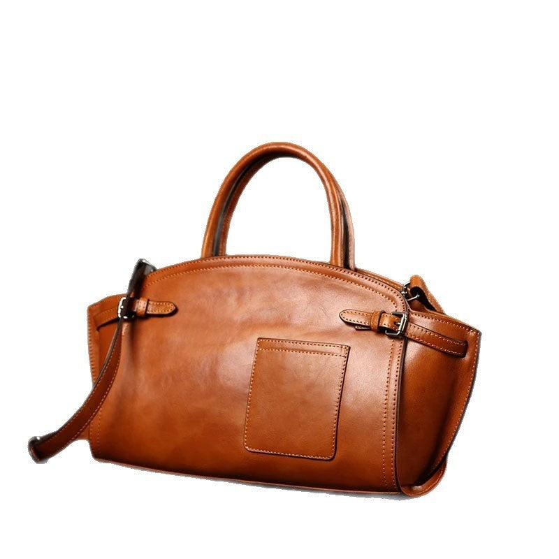 Genuine Leather Dumpling Satchel Casual Zip Handbag