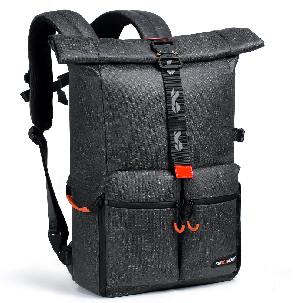 K&F CONCEPT Camera Backpack, Camera Bag with 15.6 Inch Laptop Compartment, Roll Top Pocket Expandable Camera Backpack with Side Access for Photographers