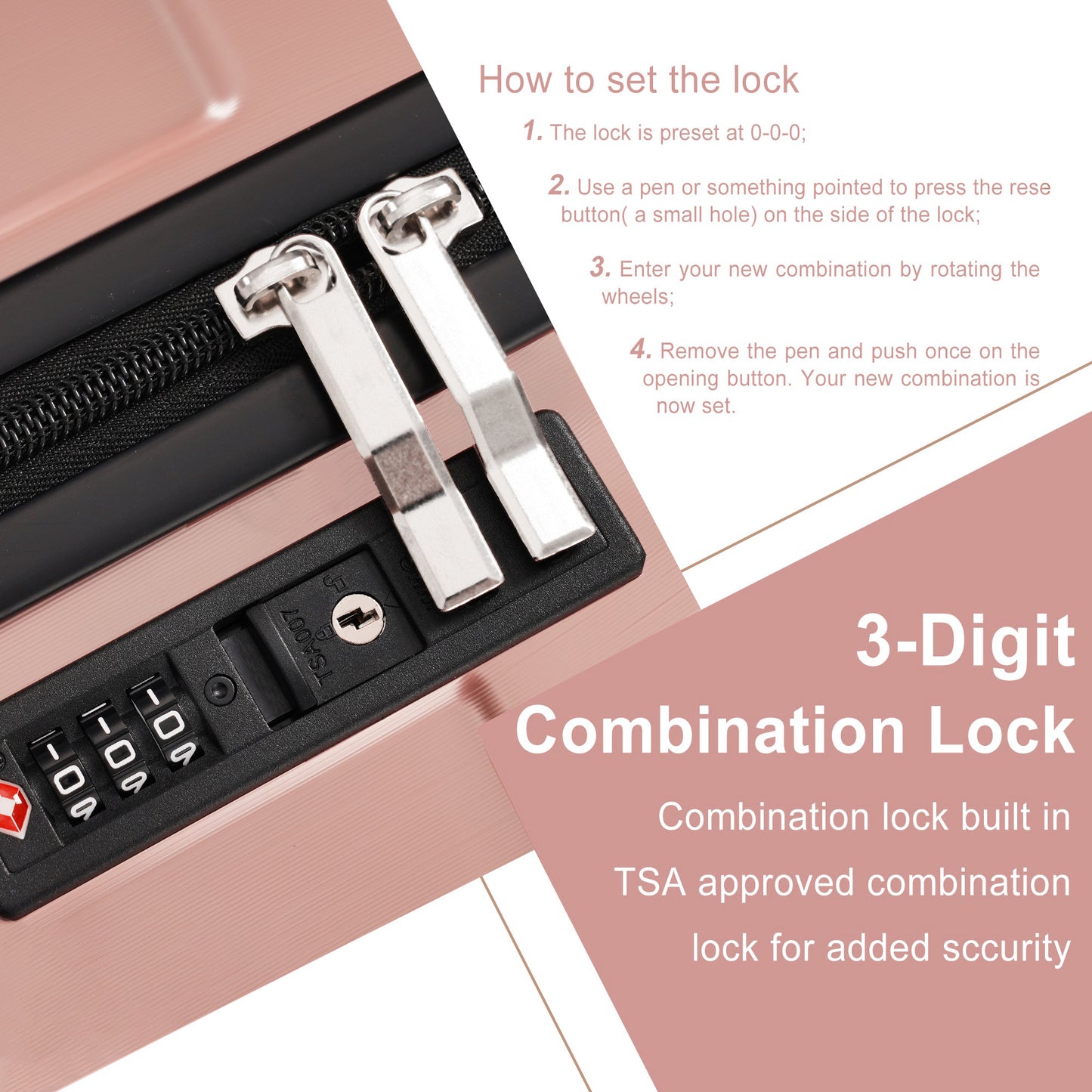 20-Inch Hard Shell Carry-On Rose Gold Luggage, 2 Packing Cubes included