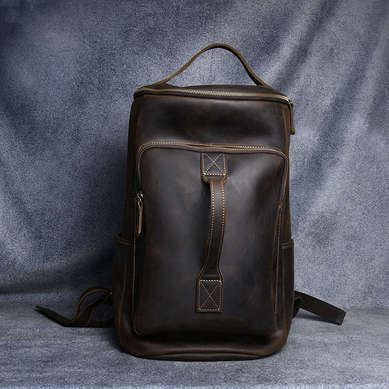 Crazy Horse Series HERE WE GO Genuine Leather Travel Backpack Hiking Backpack