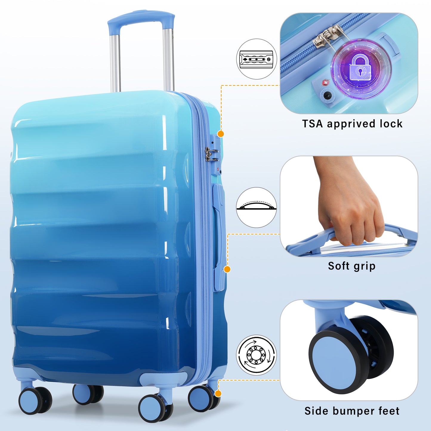 Hard Shell Expandable Suitcase 3-Piece Set With Spinner Wheels And TSA Locking