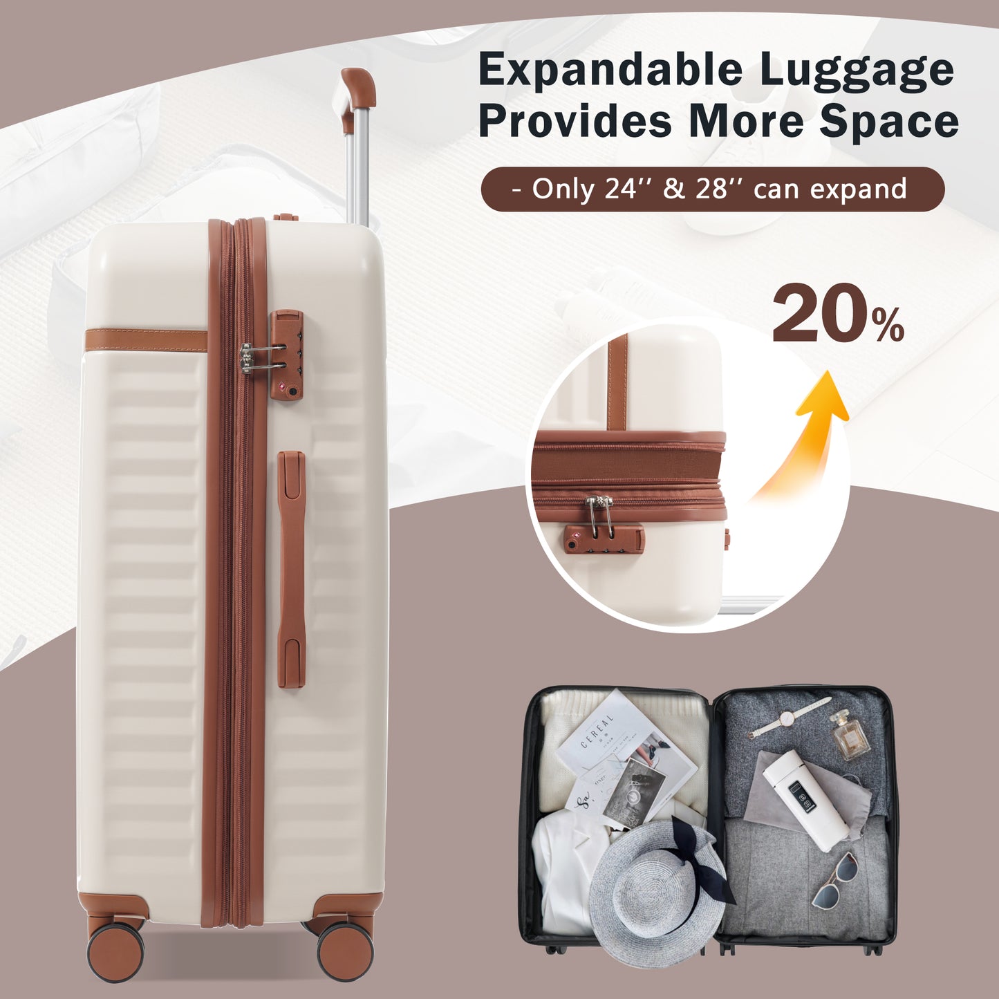 ESCAPE Travel 5-Piece, Hard side Luggage Set with Travel Bags Spinner Wheels TSA Lock