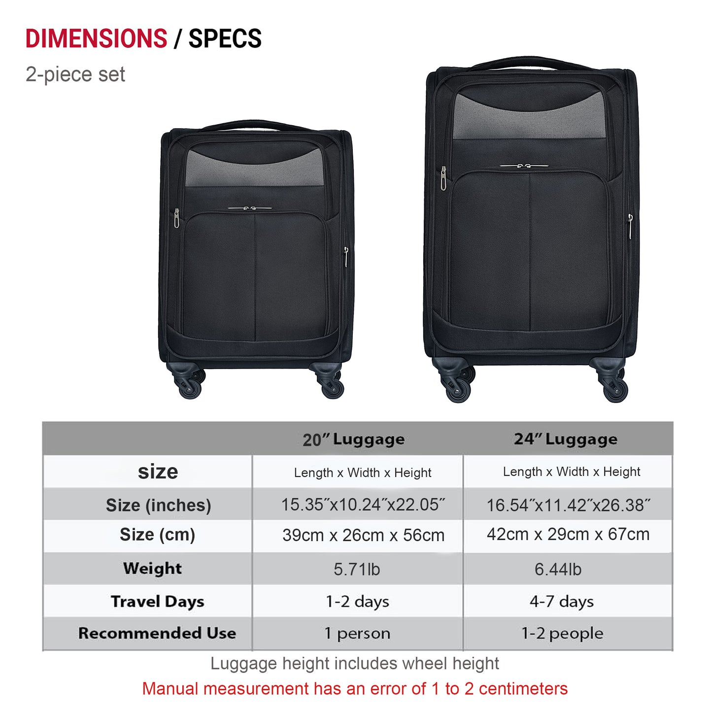 FLIGHT CREW ELITE 20" 24"  Two-piece Suitcase Set Universal Wheel BLACK