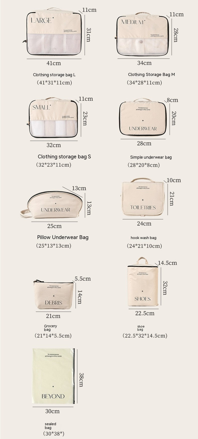 BLP Ultimate Labeled Travel Packing Bags Sets