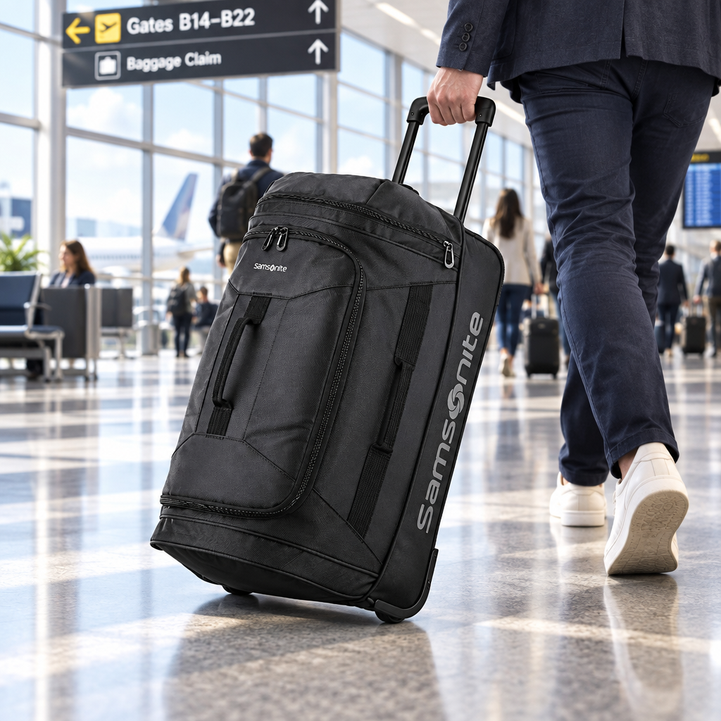 SAMSONITE ANDANTE 2 Wheeled Rolling Duffel Bag All Black 22-Inch