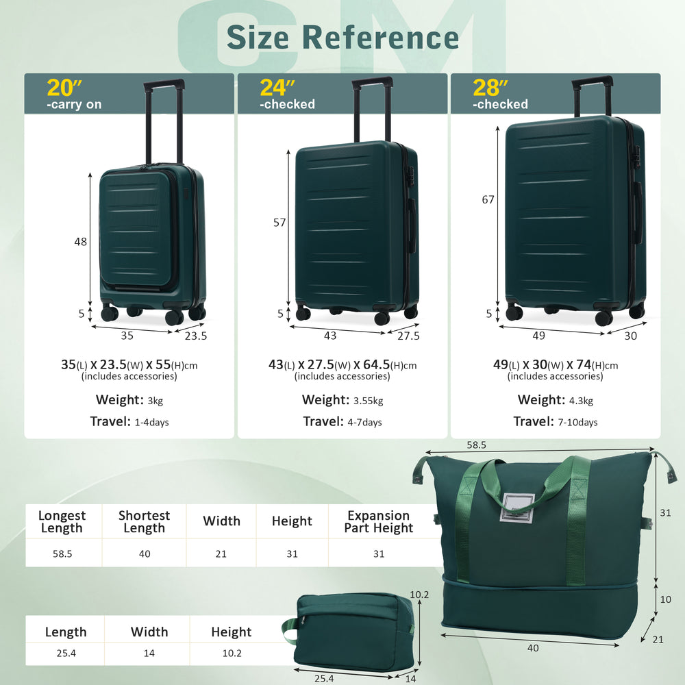 ESCAPE SERIES 5-Piece Luggage Set With Front Opening, Hard Side Expandable Carry On Suitcase Double Spinner Wheels, Lightweight Travel Luggage With USB Port, TSA Locks  20  24  28