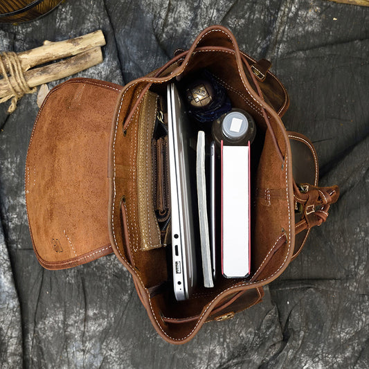 Retro GENUINE Cowhide Casual Backpack