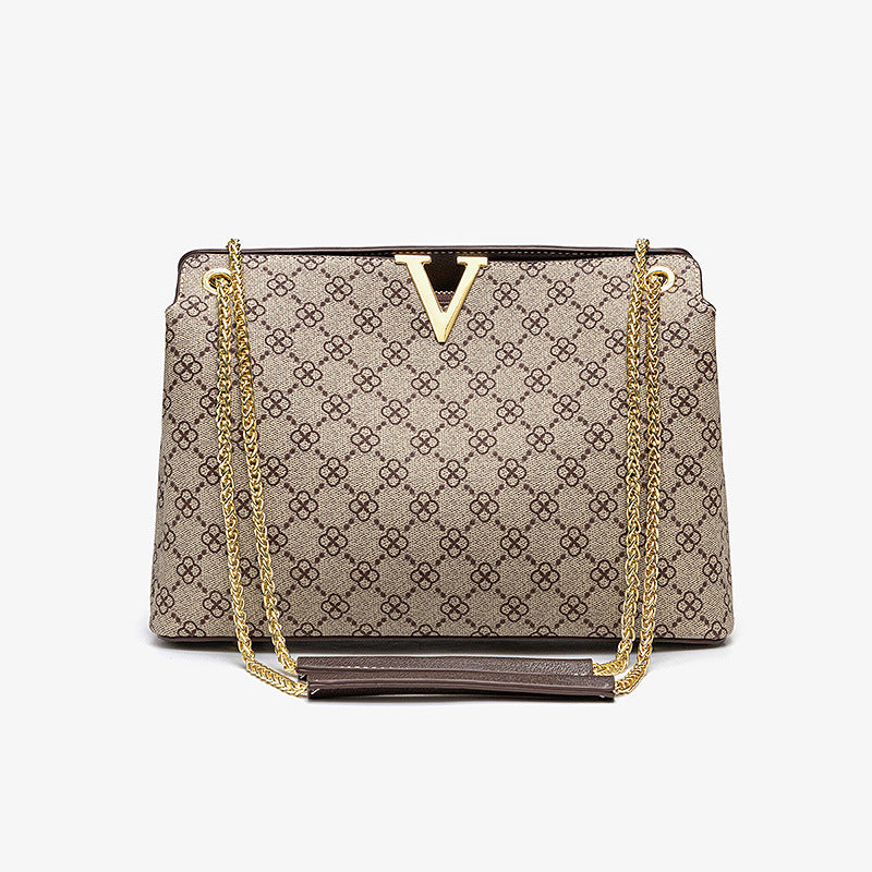 Signature V Four Leaf Print Handbag