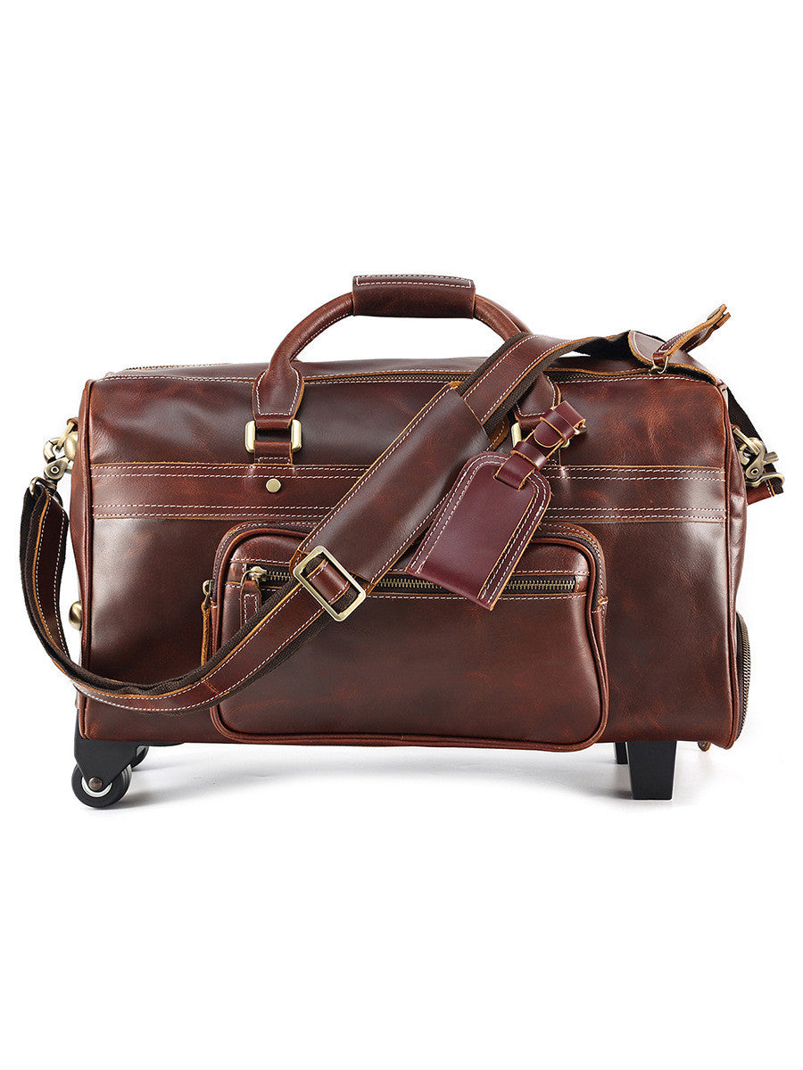 Crazy Horse on Wheels Leather Portable Travel Bag