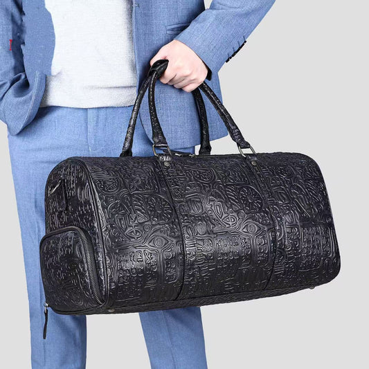 Embossed Design Genuine Leather Travel Bag