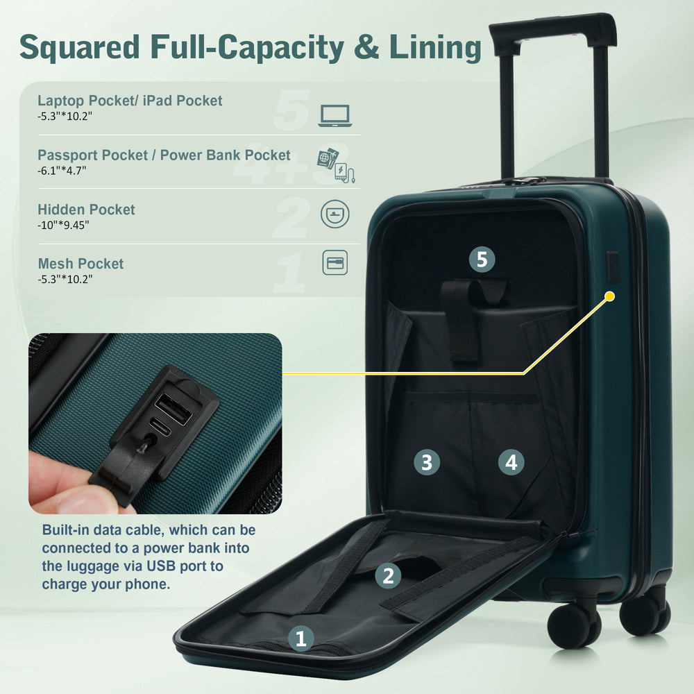 ESCAPE SERIES 5-Piece Luggage Set With Front Opening, Hard Side Expandable Carry On Suitcase Double Spinner Wheels, Lightweight Travel Luggage With USB Port, TSA Locks  20  24  28