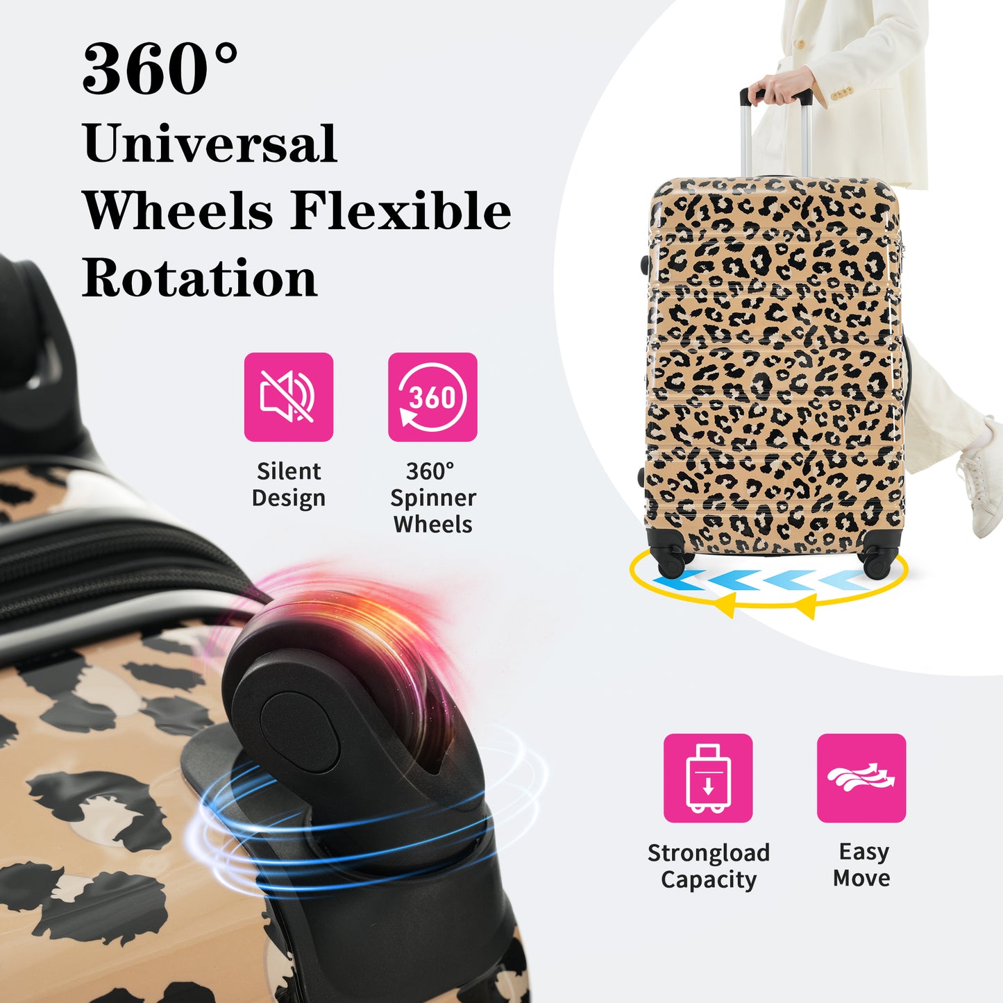 GETAWAY LEOPARD Hard Shell 3 Pcs Spinner Suitcase With TSA Lock Lightweight-20" 24" 28"