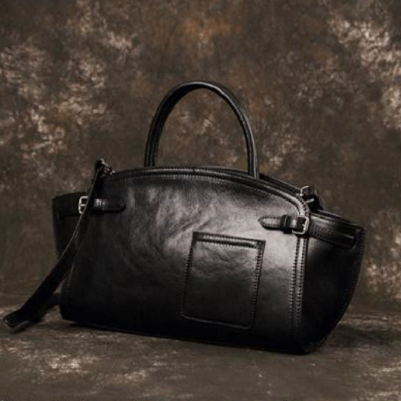 Genuine Leather Dumpling Satchel Casual Zip Handbag