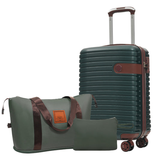 ESCAPE SERIES 3-Piece Carry On Luggage 22x14x9 Airline Approved, Lightweight Hard shell ABS Suitcases With Wheels, 20 Inch, Green