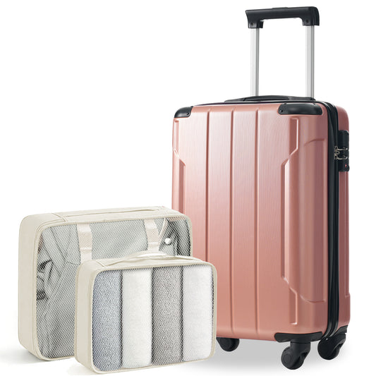 20-Inch Hard Shell Carry-On Rose Gold Luggage, 2 Packing Cubes included