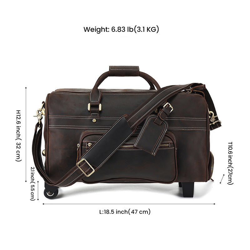Crazy Horse on Wheels Leather Portable Travel Bag