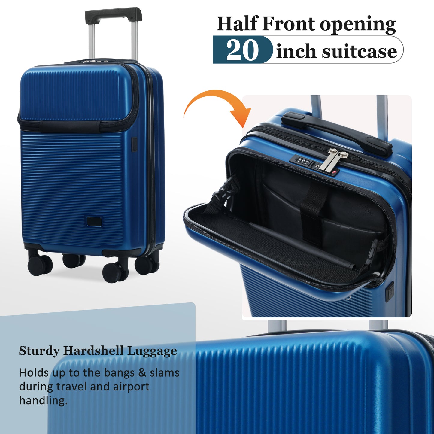 ESCAPE WILD BLUE 5 Piece With Half-opening, Hard side Carry On Suitcase Set With Double Spinner Wheel, Lightweight Travel Luggage With USB Port,TSA Locks
