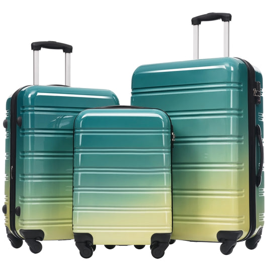 GETAWAY GREEN 3 Piece Gradient Color Expandable Suitcase Set With Spinner Wheels And TSA Lock Lightweight 20" 24"  28"
