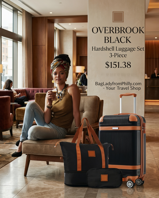OVERBROOK BLACK Hardshell Luggage Set 3-Piece, 20 Inch Carry-On With Spinner Wheels TSA Lock, Lightweight Durable ABS For Travel Business